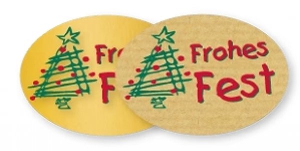 Schmucketikett "Frohes Fest" Naturf. Oval 46x31mm